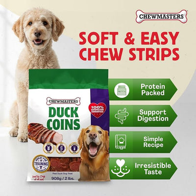 Chewmasters Duck Coins - Protein Packed Duck Dog Treats, Low Fat Training Rewards with Real Duck, No Corn Soy Wheat, Simple Recipe Dog Duck Treats for All Breeds - 32 oz