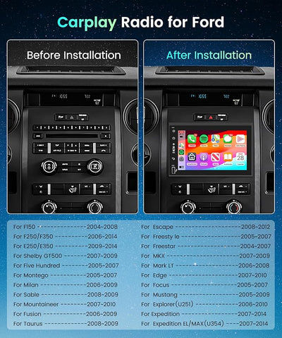 2G 64G Radio for Ford F150 F250 F350 E250 E350 Fusion Edge Explorer Expedition Car Stereo with Wireless Carplay Android Auto 7inch IPS Touchscreen/1280P Backup Camera/WiFi/FM RDS/HiFi/GPS/Bluetooth