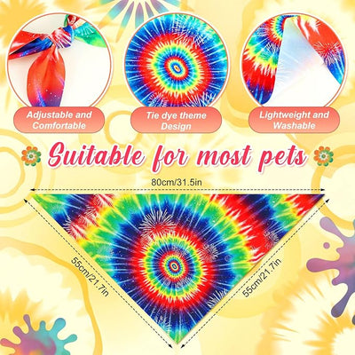 Abbylike 50 Pieces Tie Dye Dog Bandanas Bulk Colorful Hippie Pattern Dog Bandanas for Dogs Triangle Kerchief Scarf Bibs Set for Pets Summer Party Costume Accessories, 25 Styles (31.5 x 21.7 x 21.7)