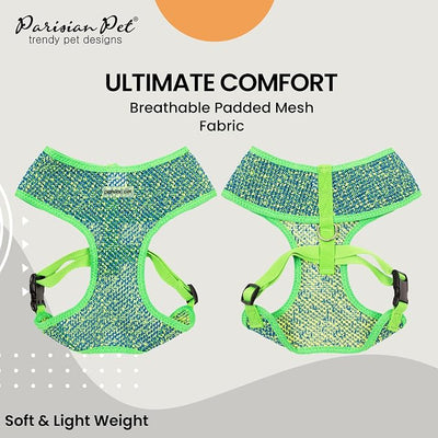 Parisian Pet Dog Harness - Breathable Mesh Green Blue No Pull Puppy Harness with Leash Ring - Adjustable Harnesses for Dogs - Soft Padded Step-in Pet Vest - Lightweight Vests for Medium Sized Dogs