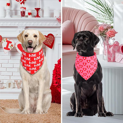 Valentine's Dog Bandanas Large 2PCS, Triangle Reversible Sweetheart Scarf for Boy and Girl, Love Bibs Accessories for Medium Large Dogs Cats