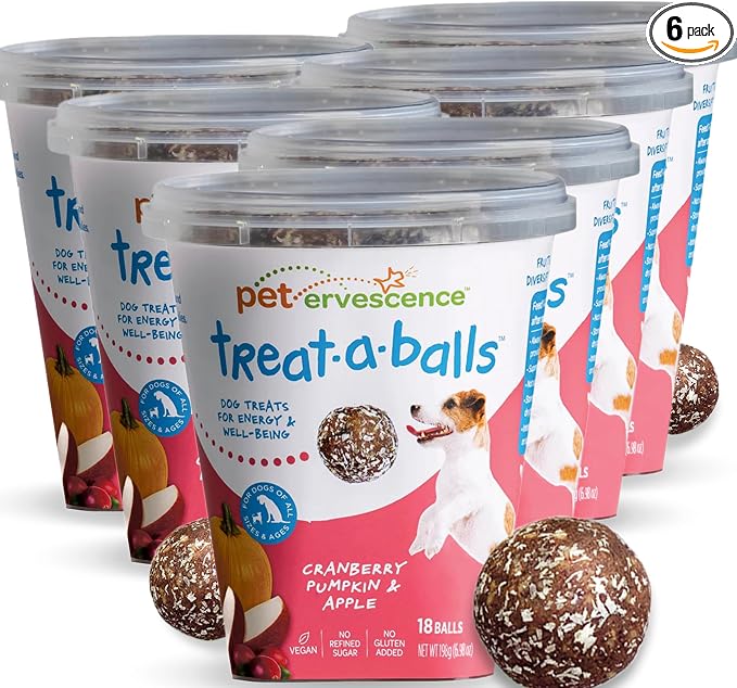 Cranberry, Pumpkin, & Apple Healthy Dog Treats - Vegan, Non-GMO, Human Grade - All Breeds, Sizes, & Ages - All Natural, Lean, Gluten-Free, Soft & Chewy - 6pk (108 Dog Treats Bulk)