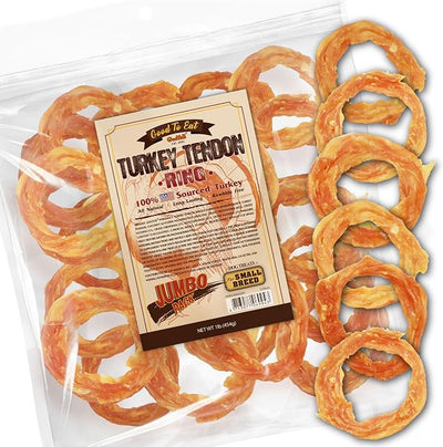 Gootoe Turkey Tendons for Dogs – All-Natural, Hypoallergenic Dog Treats, Rawhide Alternative, Long Lasting Puppy Chews, Healthy Dog Treats for Small Breeds, Ring, 1 lb