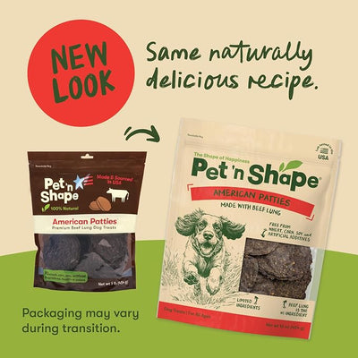 Pet 'n Shape All American Beef Lung Patties Dog Treats – Made and Sourced in The USA, 1lb Bag