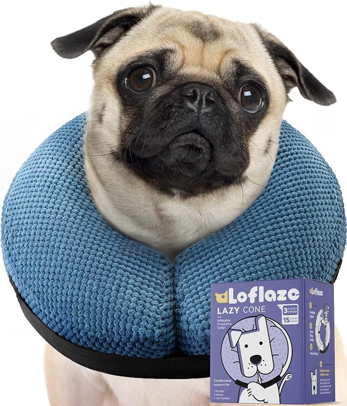 Loflaze Inflatable Dog Cone Collar - Dog Neck Donut Cone Collar Alternative After Surgery - Soft Cone for Large Medium Small Dogs Cats - Alternative Recovery E Collar (Blue, L+)