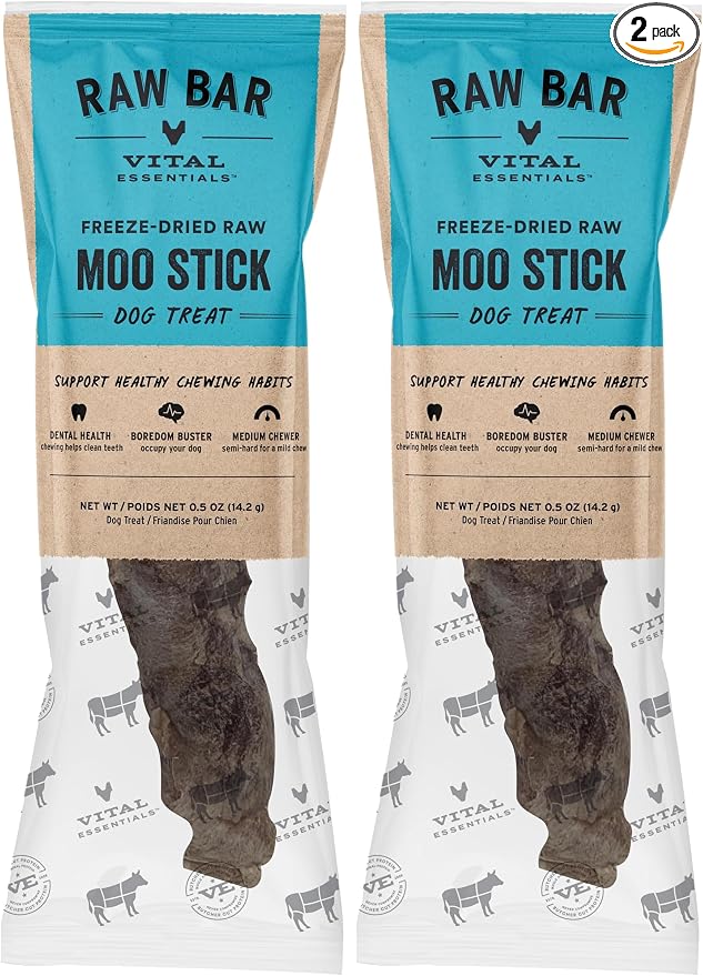 Vital Essentials Freeze-Dried Raw Moo Stick Dog Treat & Natural Chew, 2-Pack | Single Ingredient Dog Treat for Medium Chewers | Made in USA