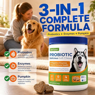 Probiotics for Dogs – Probiotic Chews with 4.8 Billion CFU, Digestive Enzymes & Pumpkin | Dog Gut Health Supplement for Diarrhea, Gas & Sensitive Stomach | Soft Chews for Senior Dogs