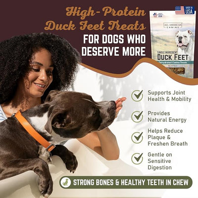 All American Canine 10 Natural Duck Feet Dog Treats– Single Ingredient, Dehydrated & Digestible – Crunchy, Low-Fat, High-Protein Chew for Joint Support & Dental Health – Made in USA