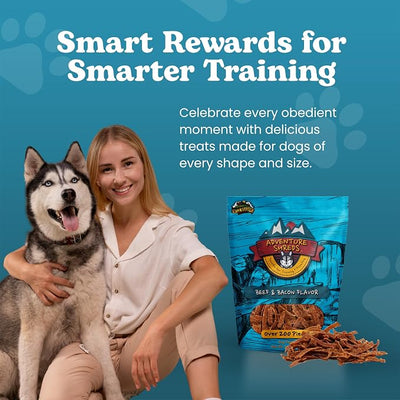 Adventure Shreds Beef & Bacon Dog Treats, Soft & Thin Dog Treats for Training & Rewards, Grain-Free Snacks for Pets of All Breeds and Ages - 2.5 Ounce Pouch