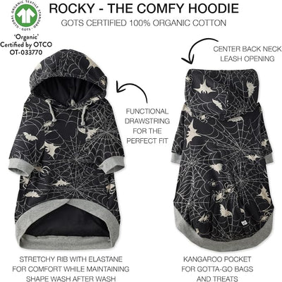 Pet Passion Rocky – The Original Lightweight Hooded Tee 100% Organic Cotton Dog Hoodie Pet Coat Sweater for All Sized Dogs, Batty Black, Medium (20-45 lbs)