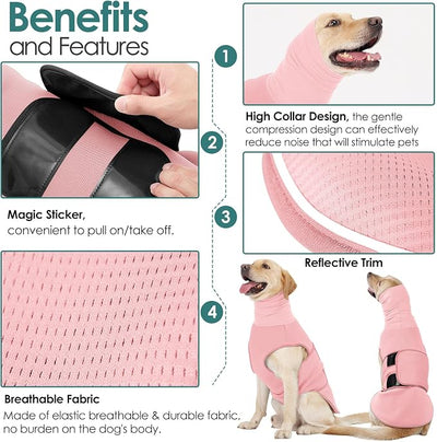 AOFITEE Dog Anxiety Vest, Thunder Jacket for Dogs Anxiety Extra-Large, Breathable Pet Calming Shirt for Fireworks, Thunder, Travel, Separation, Anti-Anxiety Pets Calming Vest with High Collar, XXL