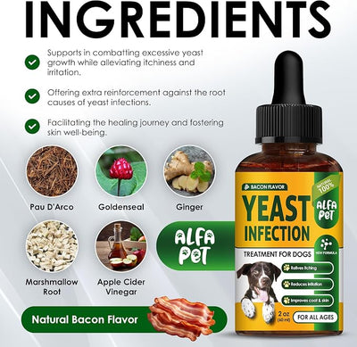 Yeast Infection Treatment for Dogs Helps with Itching & Allergies – Dog Yeast Infection Treatment Liquid Herbal Supplement – for All Breeds – Bacon Taste – 2 Oz