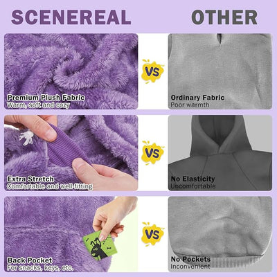 SCENEREAL Fleece Dog Sweaters Hoodie for Small Medium Large Dogs Girls Boys, Plush Fuzzy Dog Clothes Hoodies with Leash Hole, Winter/Fall Puppy Cold Weather Coat, Sherpa Hooded Sweatshirt, Purple S