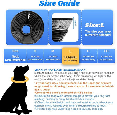 Inflatable Dog Cone Collar,Soft Adjustable Elizabethan Pet Recovery Collar | 2-in-1 Detachable Anti-Licking Shield E-Collar For Large Medium Dogs,Furniture-Friendly Post Surgery Recovery Cone(L)