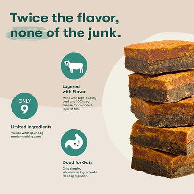 Jinx Beef & Cheese Layers Jerky Dog Treats - Crunchy, All Natural Dog Jerky Treats with Grass-Fed Beef & Cheese - Pet Products for All Dogs (Puppies, Adults & Seniors) - 15oz