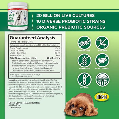 Vital Planet - Flora Dog Probiotic Powder Supplement with 20 Billion Cultures and 10 Strains, High Potency Immune and Digestive Support Probiotics for Dogs, 7.84 oz., 222 Grams, 60 Servings