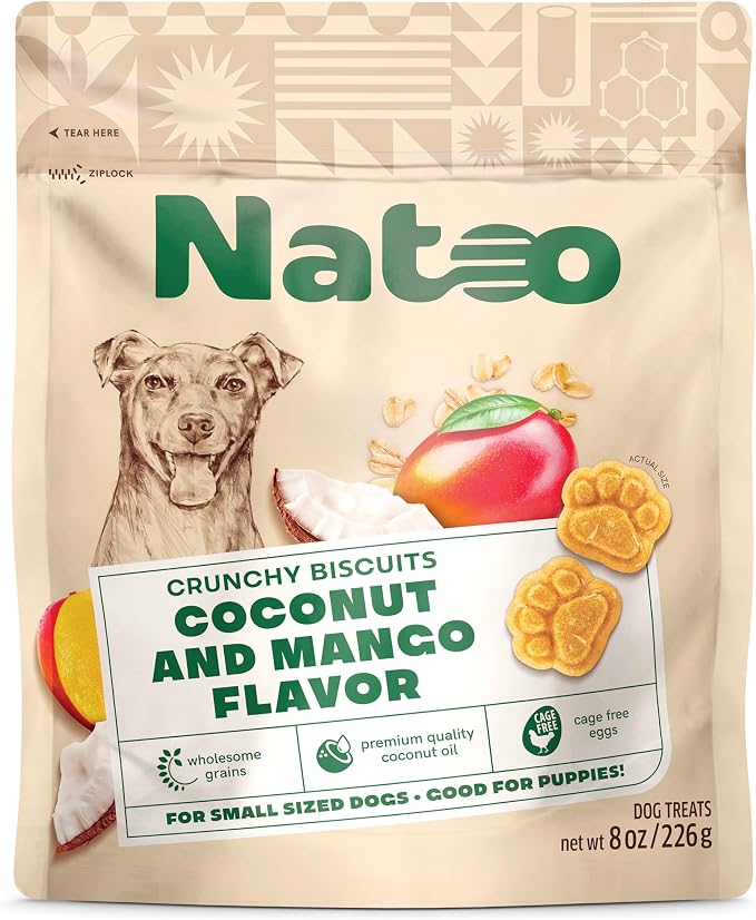 NATOO Biscuits for Small Dogs & Puppies, Coconut & Mango, 8 oz | Crunchy Treats, Rich in Omega 6, Prebiotics & Fiber, Antioxidants for Immunity, Healthy Natural