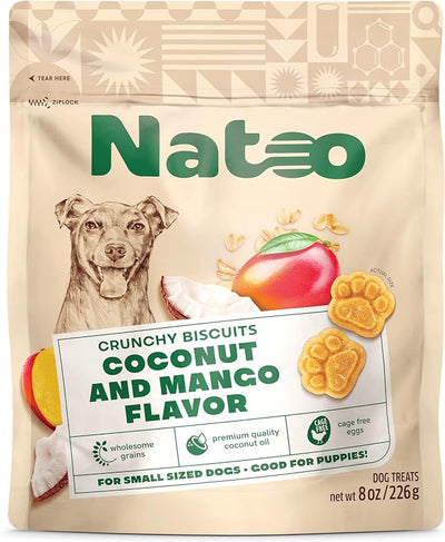 NATOO Biscuits for Small Dogs & Puppies, Coconut & Mango, 8 oz | Crunchy Treats, Rich in Omega 6, Prebiotics & Fiber, Antioxidants for Immunity, Healthy Natural