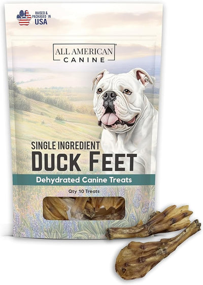 All American Canine 10 Natural Duck Feet Dog Treats– Single Ingredient, Dehydrated & Digestible – Crunchy, Low-Fat, High-Protein Chew for Joint Support & Dental Health – Made in USA