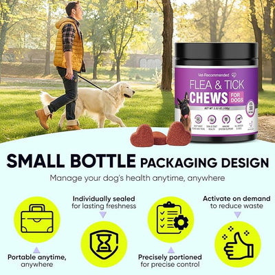 Dog Flea and Tick Treatment Chewable Natural Flea Prevention and Immune Support Natural Soft Chew Flea and Tick Treatment 50 Soft Chews Per Bottle 4 Packs (200 Tablets Total) Suitable for All Dog