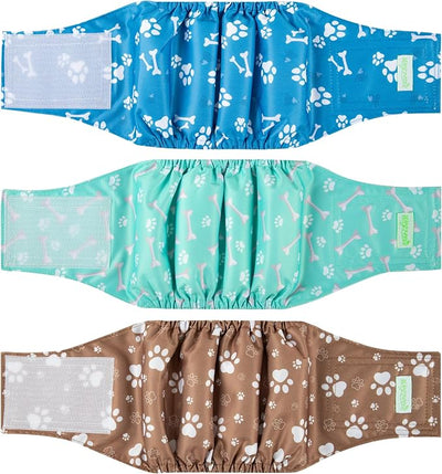 Wegreeco Washable Male Dog Belly Band - Pack of 3 - Washable Male Dog Belly Wrap, Medium Doggie Diapers for Doggy Puppy (Bone, Medium)