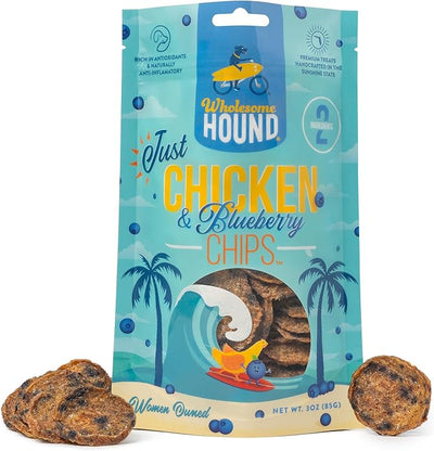 Chicken & Blueberry Chips – 2 Simple Ingredient Dog Treats, All Natural & Healthy Training Snacks for Small, Medium & Large Breeds, Puppies – High Protein, Made in US 3oz