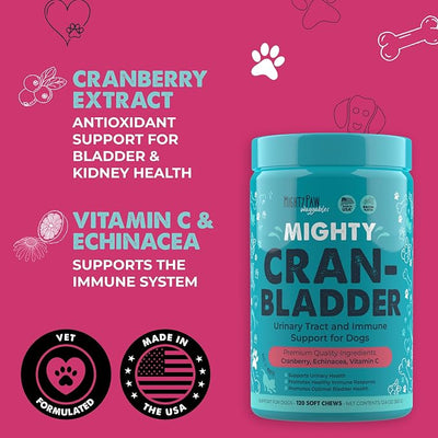 Mighty Paw Waggables Cran-Bladder (Made in The USA) | Cranberry Supplement for Dogs, Cranberry Chews for Urinary Tract Health. Kidney, & Bladder Support. Antioxidant Immune Health (120 Count)