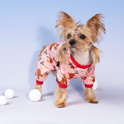 Fitwarm Christmas Reindeer Dog Pajamas, Christmas Clothes for Small Dogs Girl, Holiday Pet Outfit, Pink, Red, Large