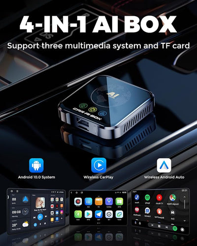 Magic AI Box Wireless CarPlay Adapter, Fast Car Video Box Plug & Play, Easy Setup, Supports Netflix/YouTube/TF Card Streaming Equalizers and More for OEM Wired CarPlay/Android Auto Cars(Charcoal Gray)