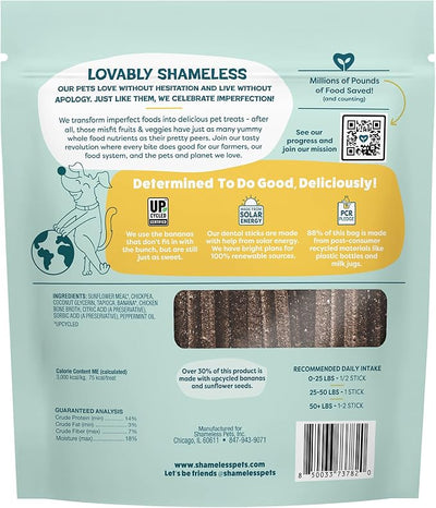 Shameless Pets Bone Broth, Banana, & Mint Dental Chews for Dogs, 32 Chews - Natural Dog Teeth Cleaning Treats with Fresh Breath Benefits | Grain-Free Dental Sticks for Small, Medium & Large Dogs