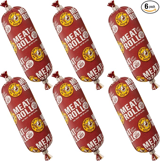 Happy Howie's Soft Meat Roll Treat - Soft Dog Food Beef Rolls, High Protein, Natural Ingredients, for All Dogs, Made in USA - Beef, 7 Oz (Pack of 6)