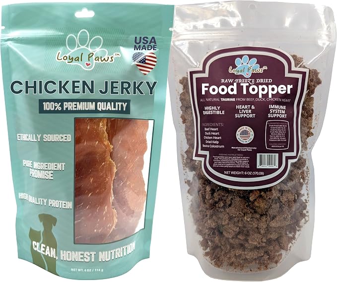 USA Made Chicken Jerky Dog Treat & Blended Functional Food Topper for Heart Health & Liver Support, for Small, Medium, and Large Dogs