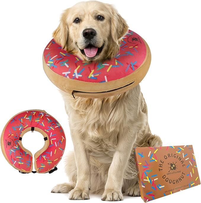 Dirty Little Paws Inflatable Dog Collar | Great Alternative to a Dog Cone | Comfy Recovery Collar for Large Dogs (Pink)