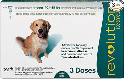 Revolution (selamectin) Topical Solution for Dogs, 40.1-85 lbs (Teal), 3 Tubes