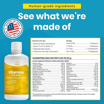 Paramount Pet Health Liquid Multivitamin for Dogs with Probiotics, 8 in 1 Vitamins for Immune Support, Energy & Digestion, High Absorption Liquid Dog Supplement, Made in USA, 32 oz
