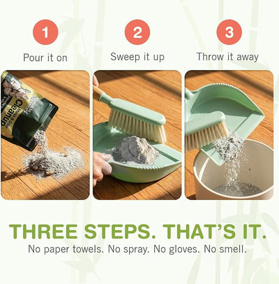 Sprinkle & Sweep: Pet Mess & Odor Cleanup Bundle - 15oz Bag, Dustpan Broom, 24oz Enzyme Stain Spray - Dog Accident Clumping Powder & Spot Treatment