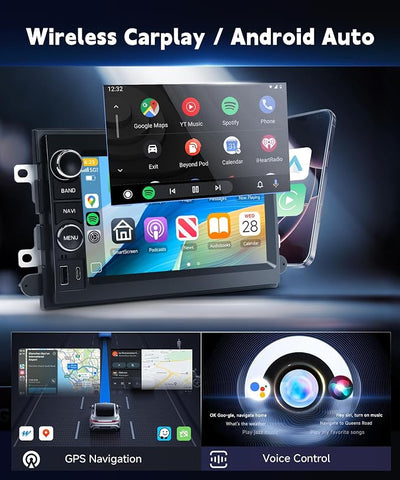 4+64G 7″ Android Car Stereo for Ford F150 F250/F350 2004-2016, Plug&Play Wireless CarPlay Android Auto DSP 32EQ,IPS Touchscreen,GPS,Backup Camera for Explorer Mustang Escape Fusion F250 Radio