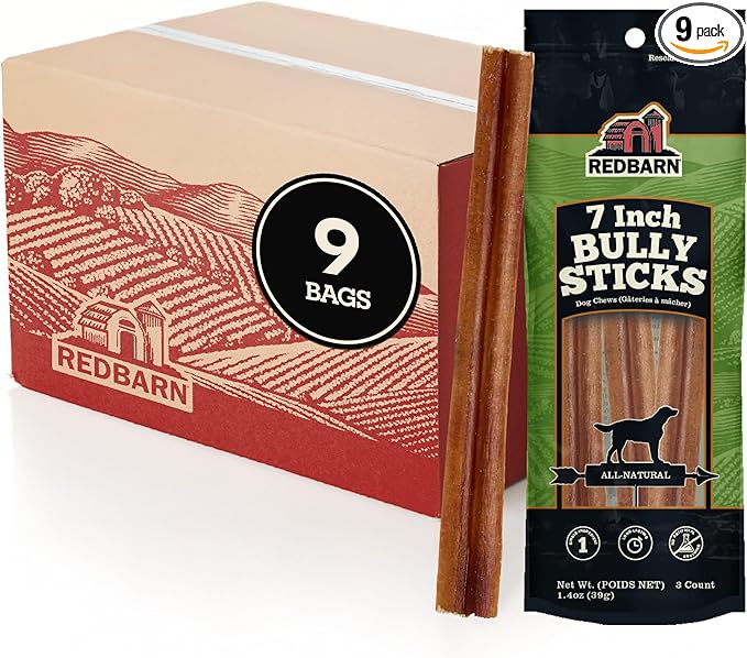 Redbarn Pet Products 7" Bully Sticks for Dogs, 3-Count, Pack of 9