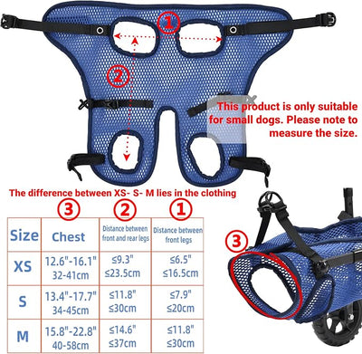 Adjustable Small Dog Wheelchair for Back Legs, Upgraded 5.5in Textured Wheel, Disabled Pets, Leg Brace, Mobility Aid for Small Pets, Hind Limb Rehabilitation, Older, Disabled (S（Chest 13.4-17.7in）)
