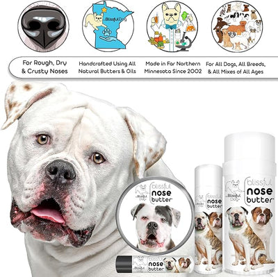 The Blissful Dog American Bulldog Nose Butter, Versatile Dog Nose Balm for Dry Nose, Handcrafted Nose Moisturizer, Easy-to-Apply Dog Essentials, Unscented, 0.5 oz.