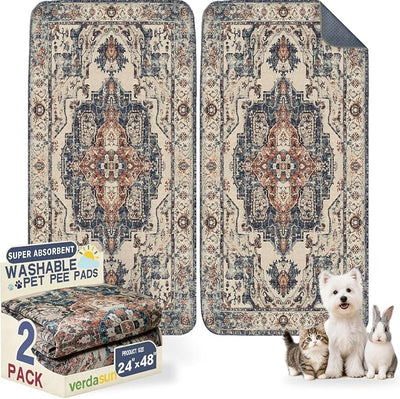Washable Pee Pads for Dogs, Reusable Puppy Potty Training Pads, Ultra-Absorbent Thick Waterproof Leak-Proof Non-Slip Pads & Mat for Crate, Playpen, Floor, Whelping & Housebreaking , 2 Pack 24"x48"