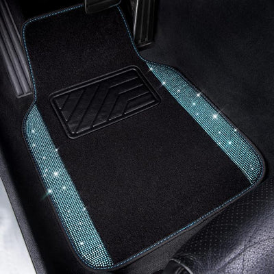 CAR PASS Bling Rhinestones Diamond Waterproof Car Floor Mat, Crystal Sparkly Shining Glitter Carpet, Anti-Slip PVC Heel Pad Universal for Interior Auto SUV,Sedan,Van,4pcs Girly Women Mint Teal Diamond