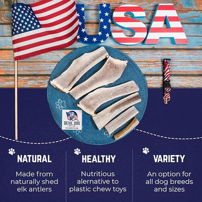 Devil Dog Pet Co. Split Elk Antlers for Dogs, Natural Dog Chew with Exposed Marrow - Long Lasting and Odor Free - USA Sourced - Cleaner Teeth, Anxiety & Boredom Relief - XL 7"+ - Antler Bone
