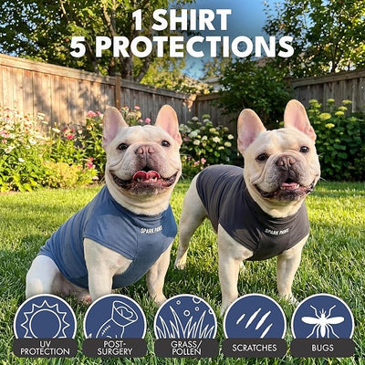 Spark Paws Sunblock Dog T-Shirt, SPF30 Protection, Lightweight Breathable Quick Dry for Dogs with Sensitive Skin - Navy Blue & Dark Grey (Set of 2) - Size 3XL
