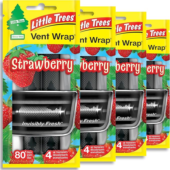 LITTLE TREES Car Air Freshener | Vent Wrap Provides Long Lasting Scent, Invisibly Fresh | 16 Air Fresheners | Strawberry