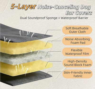Upgraded Dog Ear Muffs Noise Protection, Calming Ear Covers for Anxiety Relief, Waterproof Elastic Adjustable Dog Snood Ear Wrap for Bathing Swimming Grooming (Grey, M)