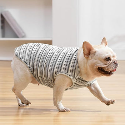 Dog Shirts Vest Cotton Striped T-Shirt, Sleeveless Stretchy Pet Clothes for Small Dogs, 2-Pack Soft Breathable Puppy Tank Top Cat Tee (X-Large, Black,Gray)