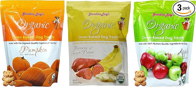 Grandma Lucy's Oven Baked Dog Treat Variety Pack: 1-Pumpkin, 1-Banana and Sweet Potato, 1-Apple