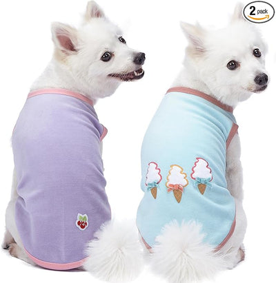 Blueberry Pet Pack of 2 Soft & Comfy Perfect Wardrobe Essential Everyday Cotton Blend Dog Pajamas & Tank Top T Shirts, Back Length 16", Clothes for Dogs