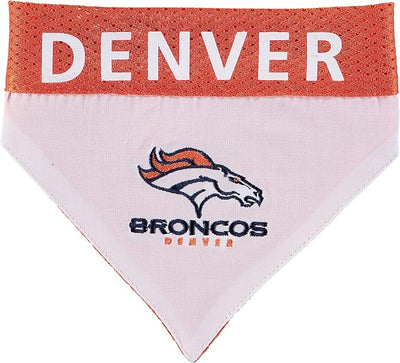 NFL DOG BANDANA - DENVER BRONCOS REVERSIBLE PET BANDANA. 2 Sided Sports Bandana with a PREMIUM Embroidery TEAM LOGO, Small/Medium. - 2 Sizes & 32 NFL Teams available